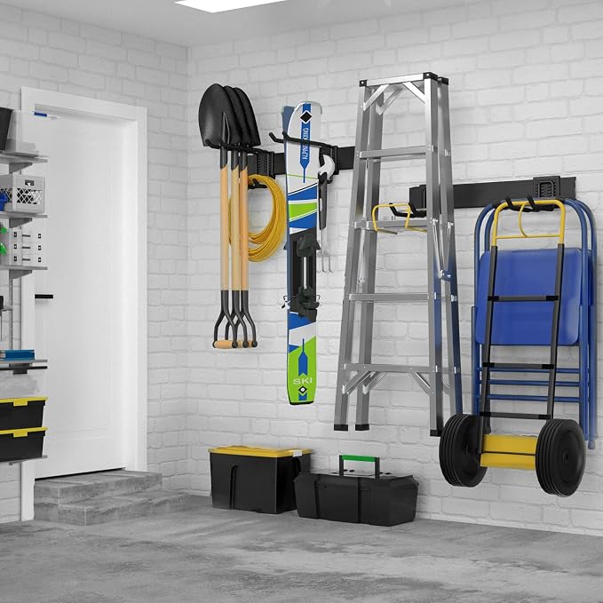 UUP 32 Inches Garage Storage, Garage Organization, Wall Mount Garden Tool Organizer, Max 300lbs Adjustable Metal Hooks, Yard Shed Hanging Rack, Heavy Duty Shelving for Rake Broom Mop Snowboard - Image 7
