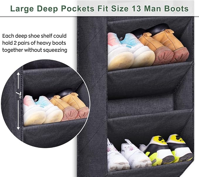 SLEEPING LAMB Over the Door Shoe Rack for Closet, Short Hanging Shoe Organizer with Large Deep Pockets, Narrow Door Sneaker Storage for Boots in RV, Dorm, Black - Image 3