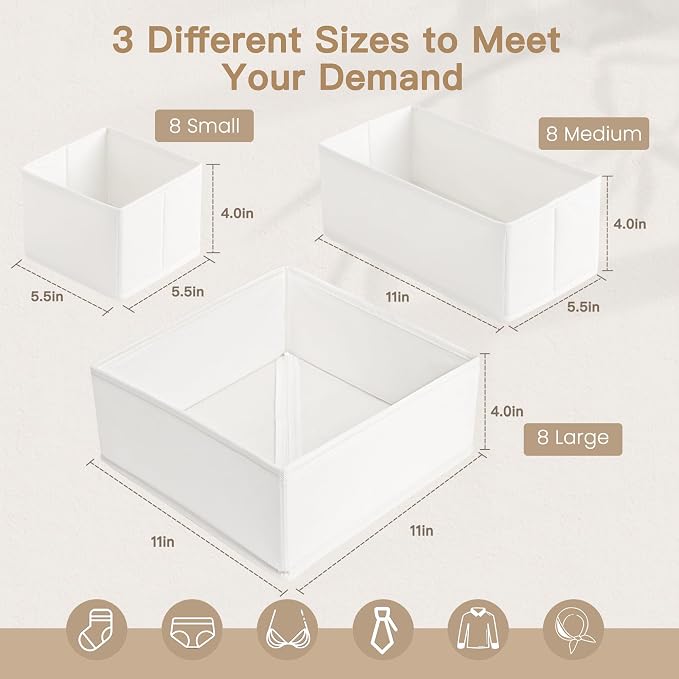 Criusia Drawer Organizer Clothes, 24 Pack Dresser Organizer for Baby Clothes, Underwear, Sock- Foldable Closet Organization and Storage Dividers Bins for Nursery, Bedroom and Dorm (White) - Image 3