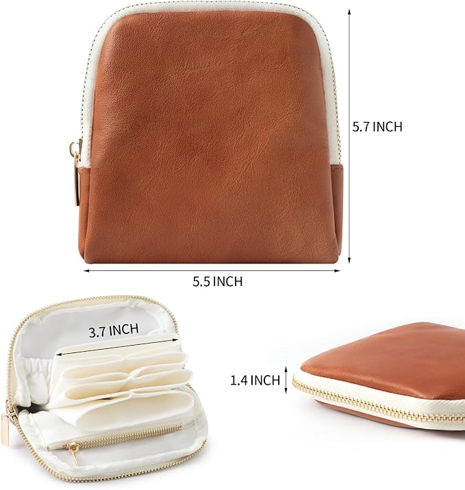 Genuine Leather Travel Jewelry Organizer Case Pouch Bags with Zipper, Small Mini Portable Jewelry Storage Bag for Ring Earrings Necklace Bracelet Travel Essentials Gift for Women（Brown） - Image 2