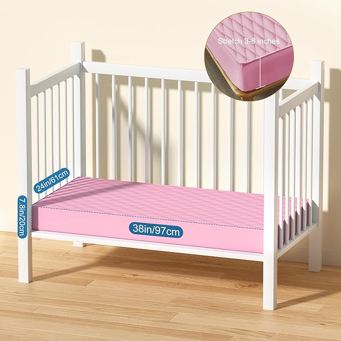 2 Pack Waterproof Mattress Protector Crib,Cotton 24X38 Fitted Crib Sheets Crib Mattress Protector Sheets,Soft Bed Sheets,Washable Little Bed Sheets,Neutral for Boy,Girl,Toddler(Pink, 24X38inch)