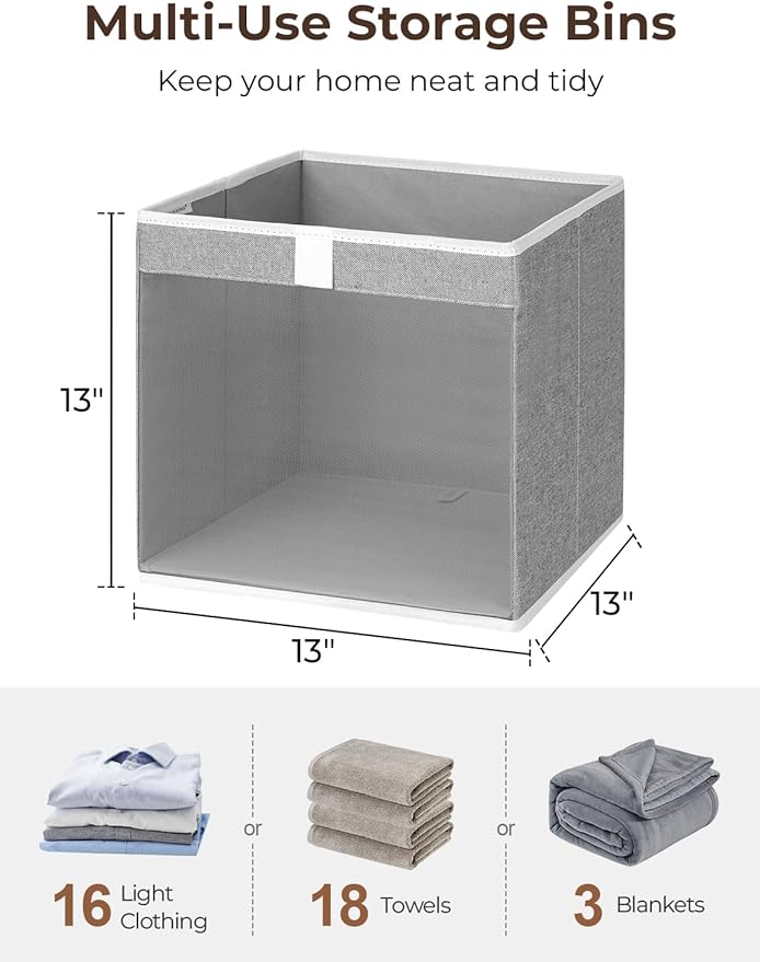 StorageWorks 13x13 Storage Cubes, Closet Storage Bins with Clear Window, Large Fabric Organizer for Clothes, Collapsible Storage Baskets with Handles, Gray, 3-Pack - Image 2