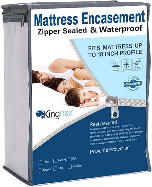Zippered Short King Mattress Protector for 72x75 RV Short King Cal Camper Bed 100% Waterproof 6 Sided Matress Encasement Complete Cover 11-15" Deep