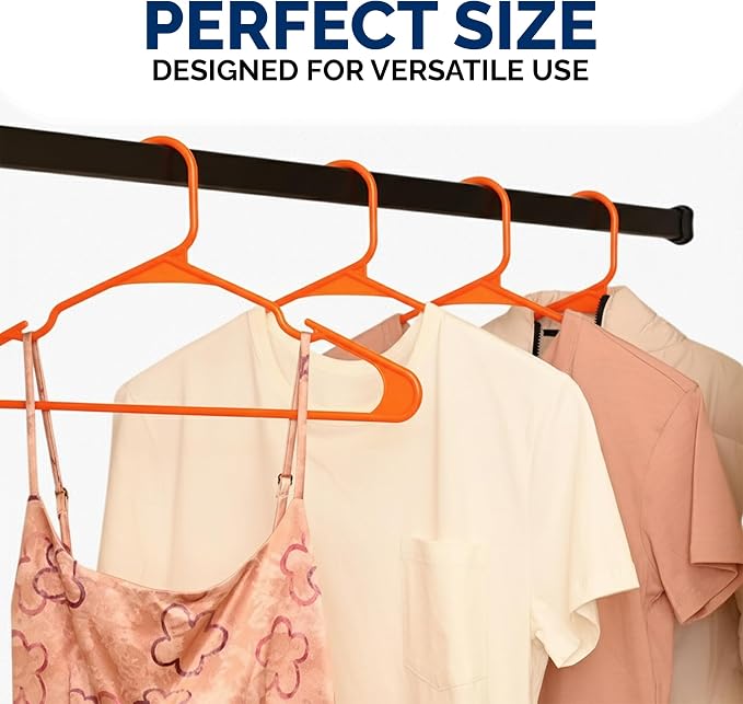Closetselect Plastic Hangers 50 Pack - Space Saving Clothes Hangers, Made in USA, Durable & Strong Plastic Shirt & Coat Hanger with Notches & Shoulder Grooves, Non-Slip Hangers | Bright Orange - Image 6