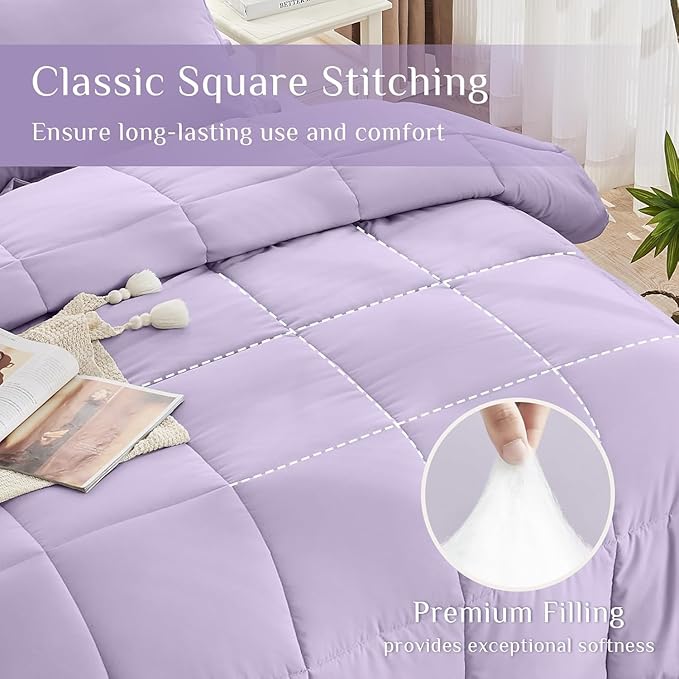 JOLLYVOGUE Twin Comforter Set, Ultra-Soft Bed in a Bag Twin Size 5 Pieces, Oeko-TEX Certified Bedding Set with Down Alternative Comforter, Sheets, Pillowcases & Shams, Lavender