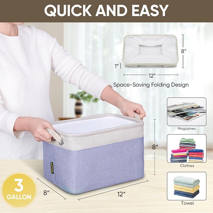 BALEINE 4 Pack Fabric Closet Storage Bins for Shelves, Linen Closet Organizers and Storage, Decorative Baskets for Organizing, Shelf, Clothes, Home, Office (Lavender, 12"x8"x8") - Image 4