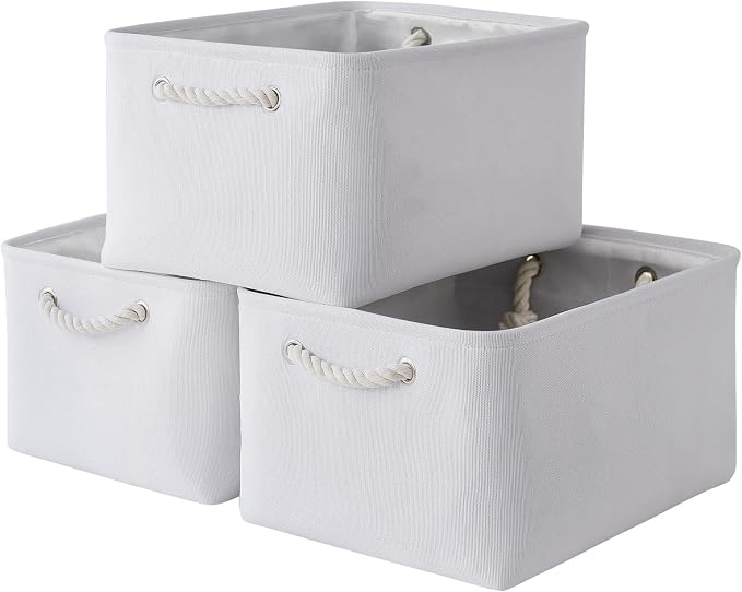 TheWarmHome Storage Basket for Gifts Empty - Large 3 Pack 15.7x11.8x8.2 inch Storage Basket for Organizing with Handles, Canves Storage Bins for Organizer Closet Toy Cubes Gift (White) by TheWarmHome