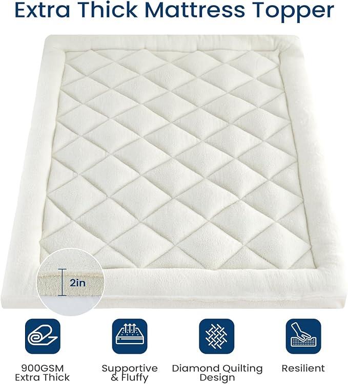 Mattress Topper Full for Back Pain Thick Mattress Pad Cover Sherpa Plush Pillow Top Down Alternative Fill Mattress Cover with 8-22 Inch Deep Pocket