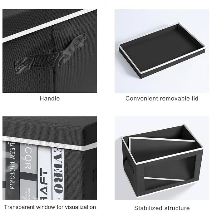 Homsorout Storage Boxes with Lids - 5 Pack Foldable Clear Window Storage Bins, Large Decorative Storage Bins with Handles, Storage Containers for Clothes, Towel, Blanket, Sheet, Black - Image 7