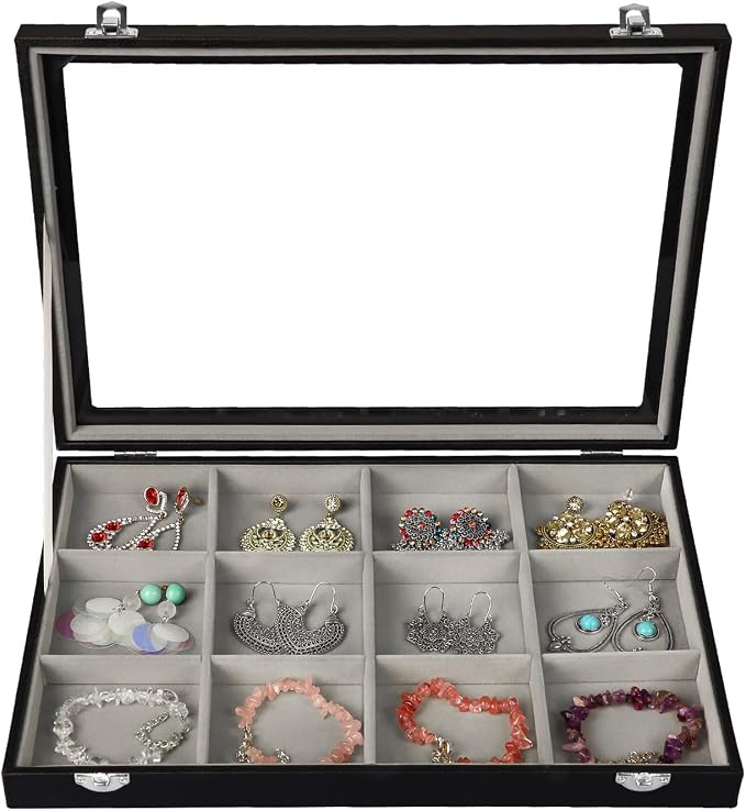 Stratalife Bracelet Holder Jewelry Organizer Jewelry Storage Earring Holder Organizer Jewelry Storage Organizer Bracelets Necklace For Girls Women 12 Grid (Gray Black) by Stratalife