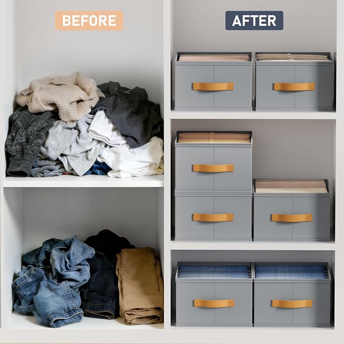 DIMJ Wardrobe Clothes Organizer - Foldable Closet Drawer Organizer Dividers for Jeans, Pants, Sweater, T Shirt, Storage Bins with Handles for Shelf - Image 4