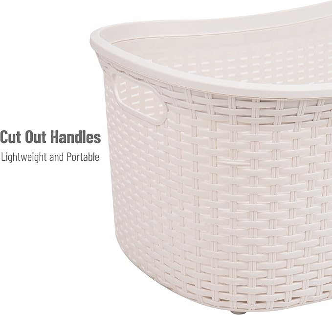 Mind Reader 40L Laundry Basket, Clothes Hamper, Premium Wicker Design, Plastic, Set of 2, Ivory - Image 4