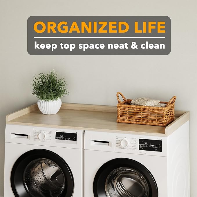 SpaceAid Washer Dryer Countertop, Laundry Wood Shelf Topper with Edge, 54" Width x 27.5" Depth Cover Guard Organizer for Washer and Dryer Laundry Hamper Counter Storage Organization (Oak) - Image 5