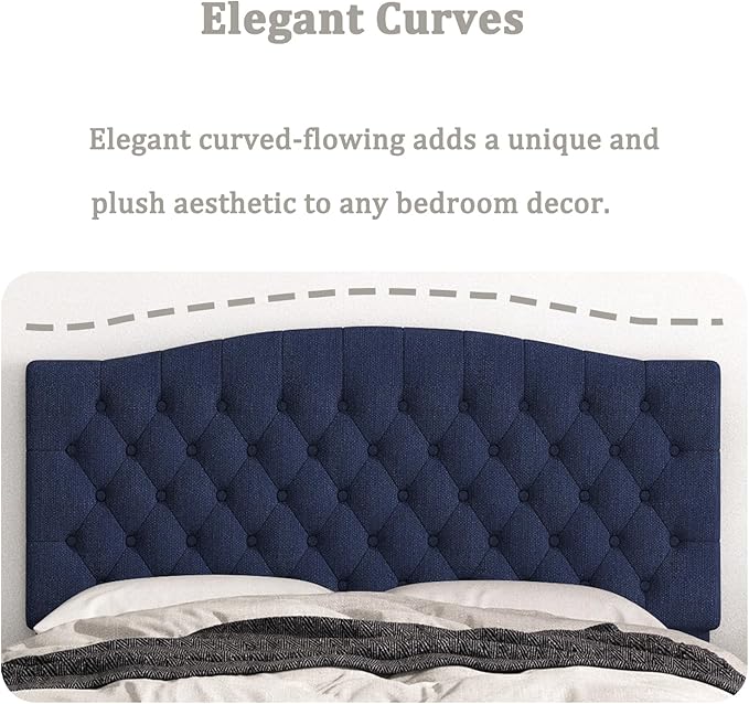 Befurtori Queen Headboard Only, Upholstered Headboard for Adjustable Bed Linen Tufted Queen/Full Size Wall Mounted Head Board with Solid Wood Legs Head Board, Navy Blue