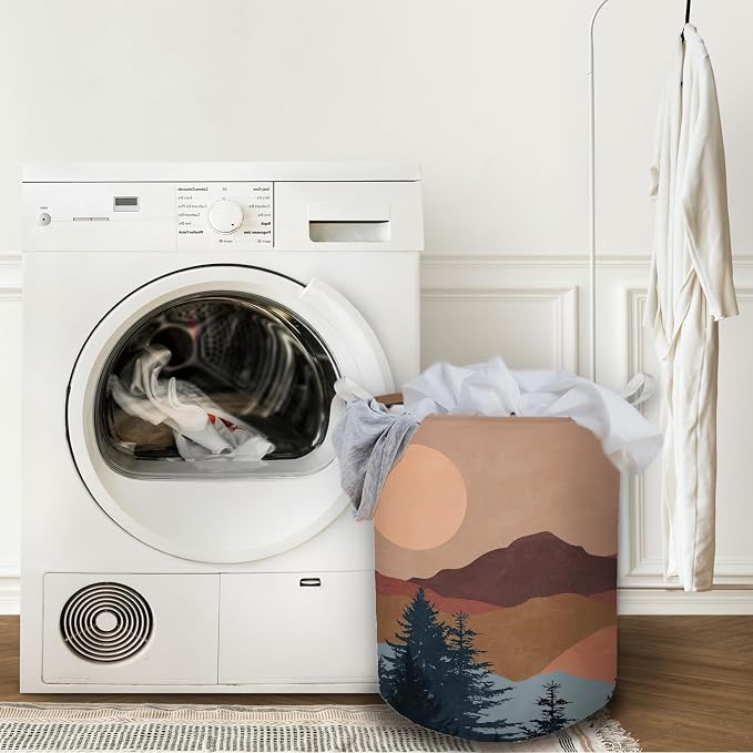 Boho Laundry Basket, Mid Century Modern Boho Sun Forest Mountain Waterproof Collapsible Laundry Hamper Dirty Clothes Storage Toy Bin Organizer for Bathroom Bedroom Nursery Girls Kids Room - Image 3