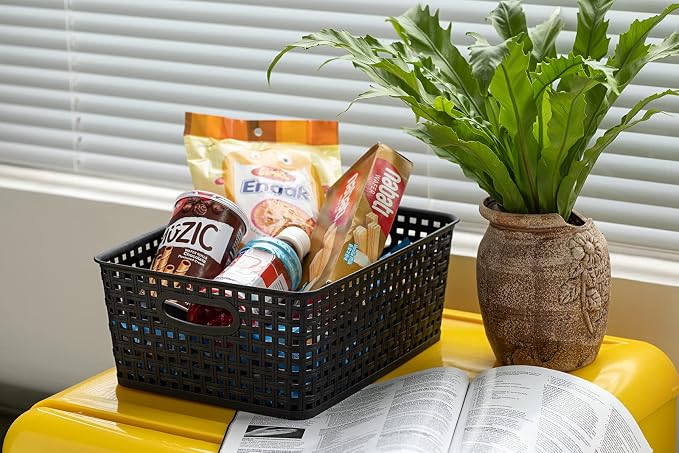 Eslite Plastic Storage Baskets for Organizing,11"X8.5"X4.7",Pack of 4 (Black) - Image 6