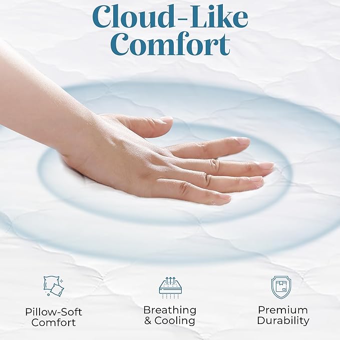 Micropuff Fitted Mattress Pad - Full XL Size (54" x 80") Mattress Pad - Soft and Comfortable Fitted Mattress Protector - Mattress Cover Stretches 12 to 15 Inches Deep - Easy to Wash