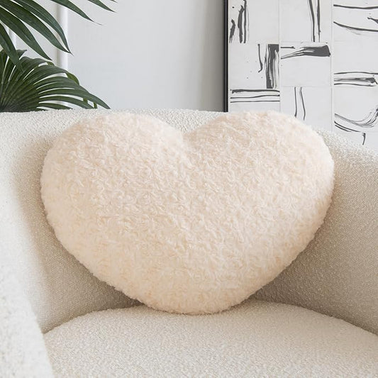 Heart Pillow, Soft Heart Shaped Pillow with Room Decorative Throw Pillows for Bed Couch Chair Sofa, Heart Shaped Cute Throw Pillow Cushion for Bedroom Living Room (Beige, Large 19.6" x 15.7")