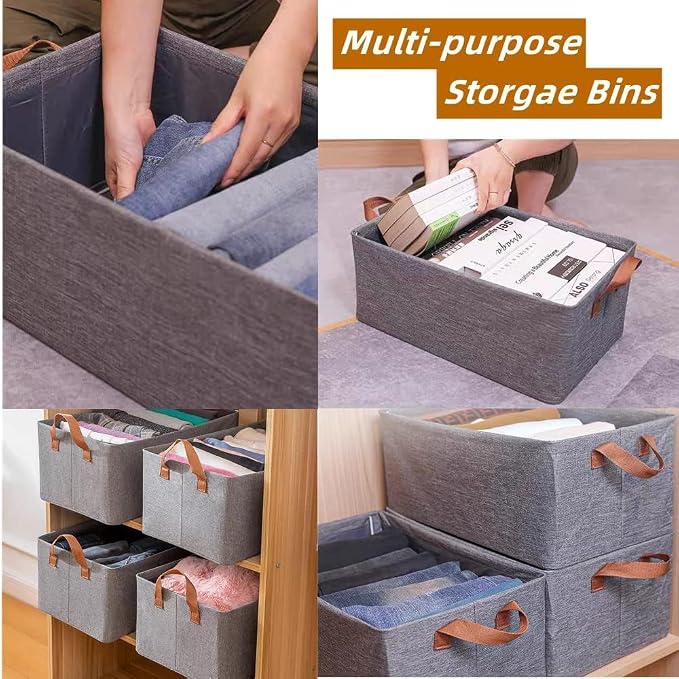Fordonral Pack of 3 Large Capacity Storage Bins Closet Organizer System, Sturdy Foldable Storage Boxes for Organizing Clothing, Sheets, Toys, Books - Shelf Organizer Shelves Basket Storage Bin - Image 4