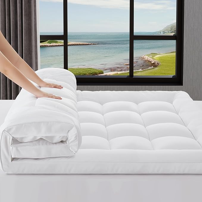 3 inch Mattress Topper King Size Pillow Top - Extra Thick Padded Mattress Pad & Protector, Breathable Fitted Deep Pocket 8-21, Ultra Soft & Supportive 1100GMS