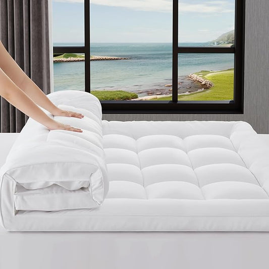 3 Inch Mattress Topper Queen Size Breathable Filled Soft Fluffy Supportive for Back Pain Relief, Bed Mattress Pad Pillow Topper with Extra Thick Padded Protector for 8"-21" Deep Pocket