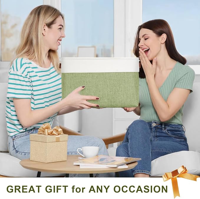 Bagnizer Storage Bins Large Fabric Storage Baskets for Shelves 3 Pack, Decorative Linen Closet Baskets with Handles for Organizing, Shelf, Clothes, Home, Office, 15x11x9.5Inches (Green&White) - Image 7