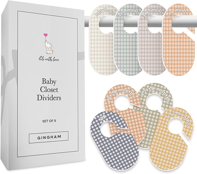 Eli with Love Baby Closet Dividers (Gingham) - Ideal Baby Clothes Dividers – Organize Nursery Closet Hangers by Size/Age by EliwithLove