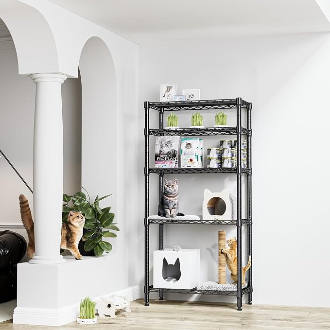 M MZG 1250 lbs 5 Tier Shelf Metal Storage Shelves Shelving Wire Rack Heavy Duty Closet Organizers for Garage Kitchen Bathroom Laundry Black 13.8" D x 29.5" W x 59.5" H - Image 2