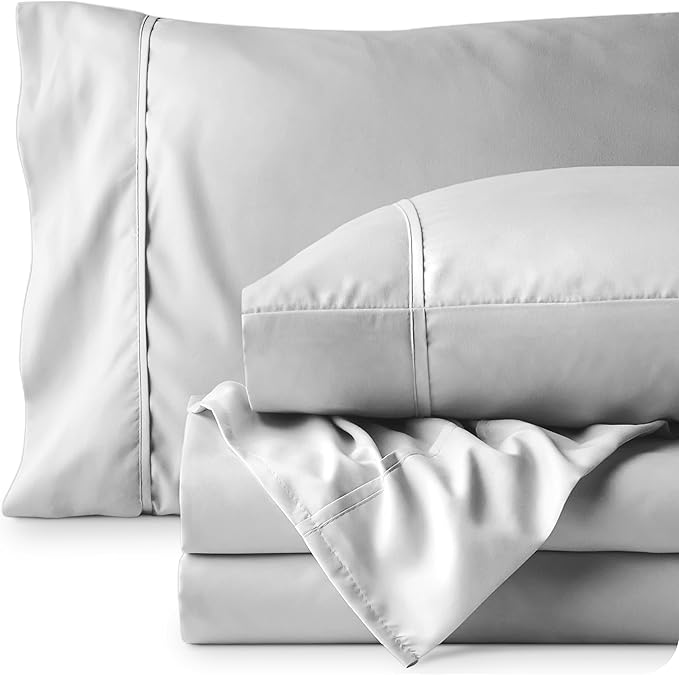 Bare Home Short Queen Sheet Set - 1800 Ultra-Soft Microfiber Bed Sheets - Double Brushed - Deep Pockets - Easy Fit - 4 Piece Set - Bedding Sheets & Pillowcases (Short Queen, Cloud Grey)