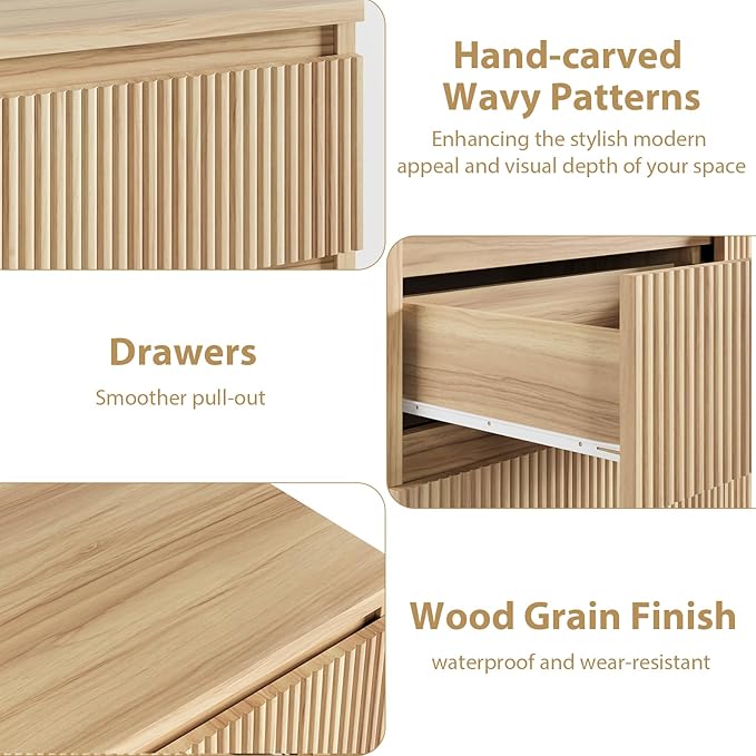 Jocoevol Oak 6 Drawer Dresser for Bedroom, Modern Fluted Dresser, Bedroom Dressers with Drawers, Large Double Wooden Chest of Drawers for Living Room, Hallway