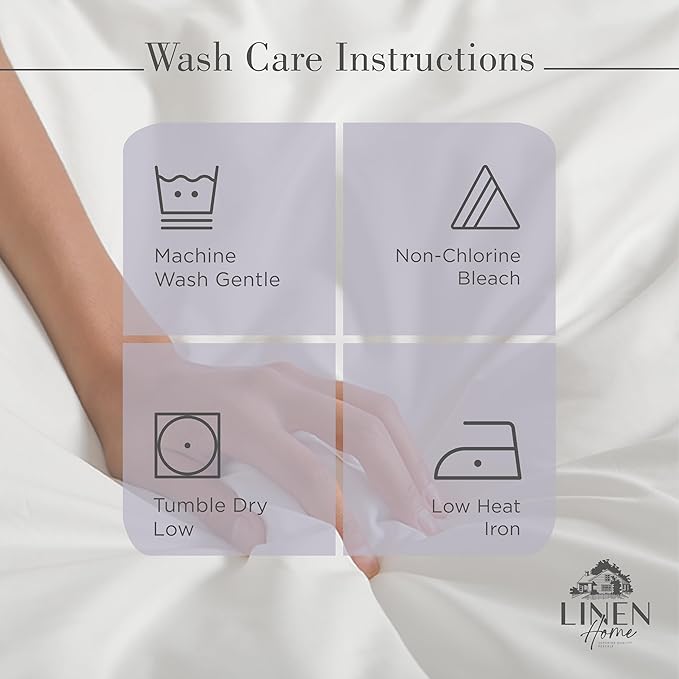 Linen Home Queen Percale Sheets 100% Cotton, 4-Piece Set, Deep Pocket Fits 16" Mattress Crisp Cool Breathable Bed Sheet Set, 1 Flat + 1 Fitted + 2 Pillowcases, Prelude Purple