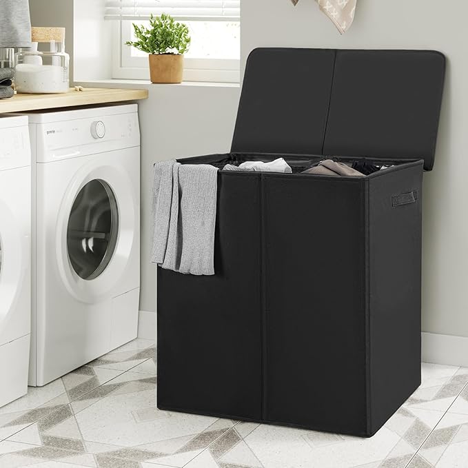 WOWLIVE 180L Double Laundry Hamper with Lid and Removable Laundry Bags, Large Dirty Clothes Hamper 2 section Collapsible Laundry Basket Dorm Room Storage for Bedroom, Bathroom, College,Black - Image 4