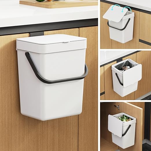 LALASTAR Small Trash Can with Lid, Kitchen Compost Bin for Countertop or Under Sink, Plastic Hanging Waste Basket for RV/Office/Bedroom/Dorm, Mountable, 5L/1.3 Gal,Sliding Lid, White by LALASTAR