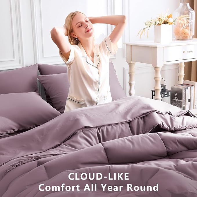 CozyLux Full Size Comforter Set Dusty Purple - 7 Pieces Bed in a Bag Dusty Purple Comforter Full Size, Bedding Set with All Season Quilted Comforter, Flat Sheet, Fitted Sheet, Pillowcases