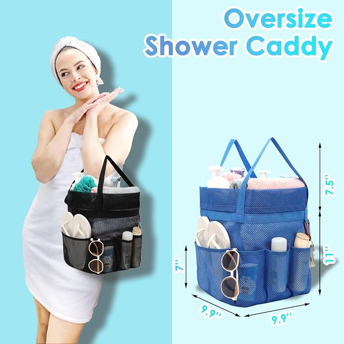 Fammart Mesh Shower Caddy Portable with Drawstring, Dorm Room Essentials for College Girls Guys, 8-Pocket Extra Large Shower Bag Basket Tote for Camping Beach Gym Travel Toiletry Bathroom - Image 2