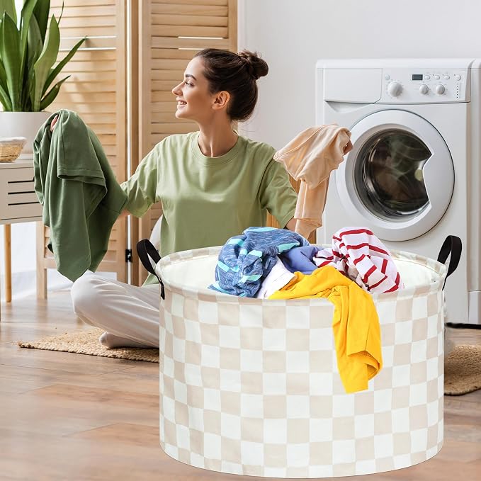 MAIZMZ Checkered Storage Basket Extra Large 80L Kids Hamper Baby Laundry Basket Waterproof Toys Car Organizer Collapsible Canvas for Home/Dorm/Pet/Office/Closet/Shelf/Gift Baskets - Image 5