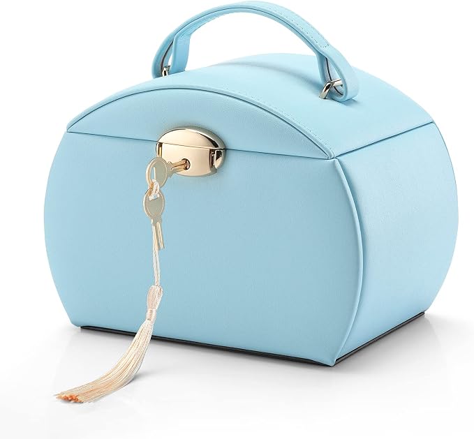 Vlando Musical Jewelry Box with Spinning Ballerina, Lockable Girls’ Jewelry Organizer for Necklaces Rings and Hair Accessories, Gift for Girls and Kids, Blue - Image 2