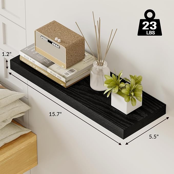 Fixwal Black Shelves, 15.8in Floating Shelves, Farmhouse Shelf Wall Decor for Bathroom, Bedroom, Living and Kitchen Set of 6 - Image 3