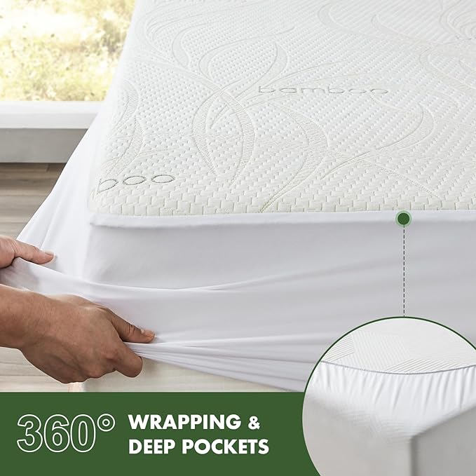 Twin XL Waterproof Mattress Protector - Blancmax Bamboo Rayon Breathable Mattress Protector with Deep Stretchable Pockets, Hypoallergenic & Odor Resistant Mattress Cover Cool & Noiseless