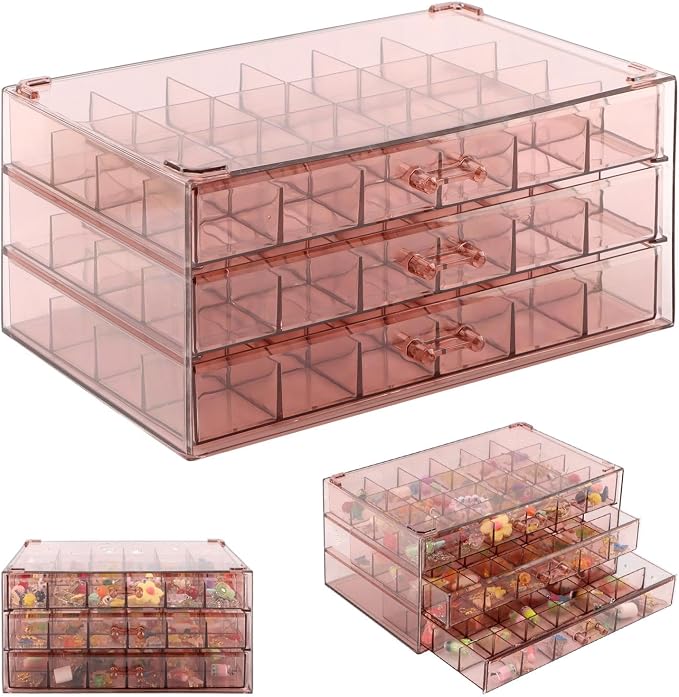 Jewelry Organizer, Earring Holder Organizer Box with 3 Layers, 72 Grids Earring Case, Craft Storage Containers for Nail Charms, Ring, Earrings(Tan) by Unknown