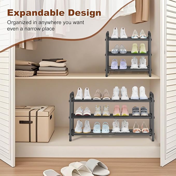 KANAV Expandable Shoe Rack Organizer – 3-Tier Shoe Shelf for Closet, Entryway & Front Door – Space-Saving Shoe Storage Solution - Image 4