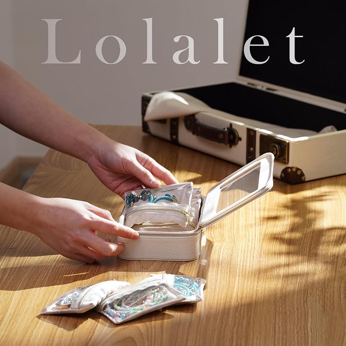 Lolalet 8 in 1 Travel Jewelry Case with Velvet Pouches, Clear Window Travel Jewelry Organizer Bags for Earrings, Bracelets, Necklaces and Rings, Compact Jewelry Storage for Women Girls -Beige, 7PCS - Image 2