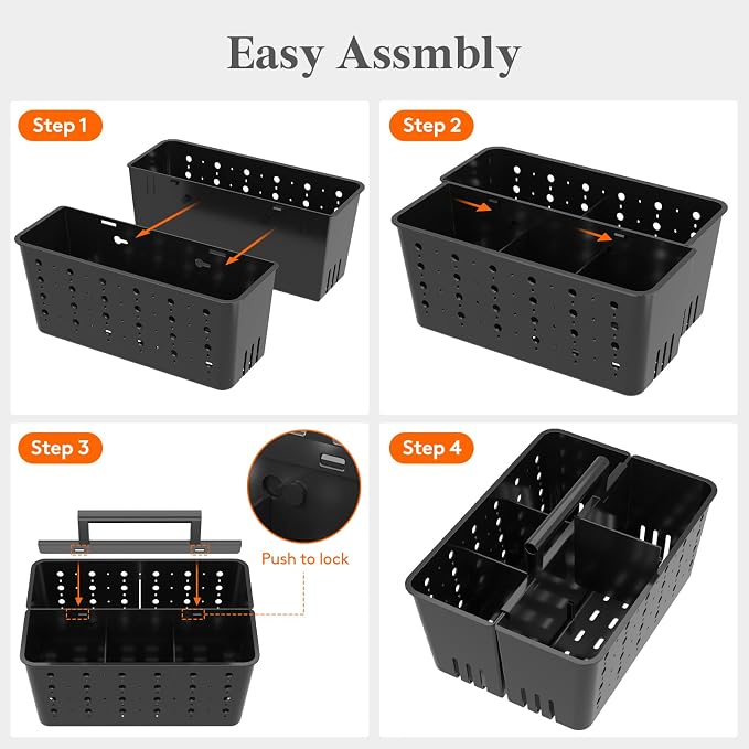 Lifewit Shower Caddy Portable, Cleaning Supplies Caddy Organizer with Handle and Adjustable Dividers, Plastic Shower Basket for Dorm Room Essentials, College, Bathroom, Black, 1 Pack - Image 7
