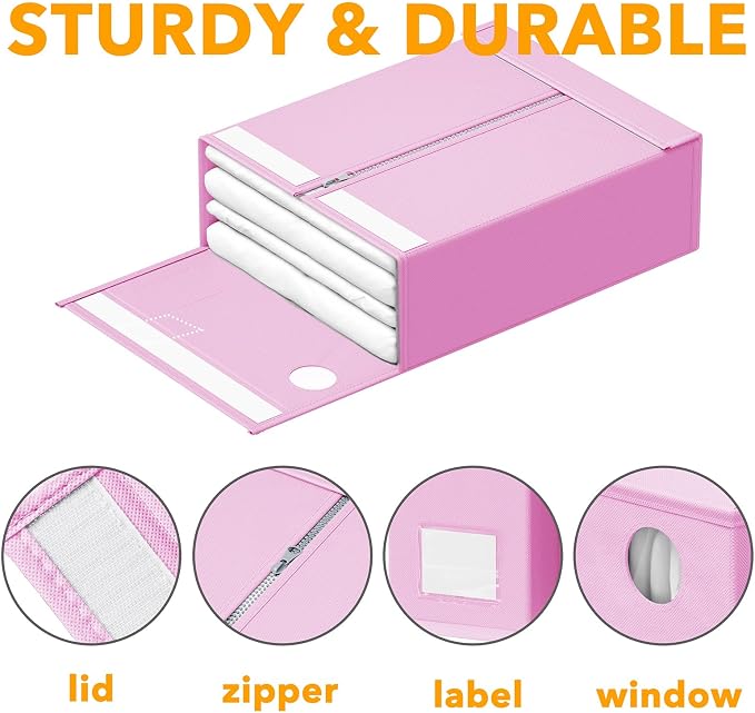 SpaceAid 9 Pack Bed Sheet Organizers and Storage, Foldable Sheet Organizer with Window for Linen Closet, Set Folder Keeper for Queen & King Size Bedding Storage (Pink) - Image 6
