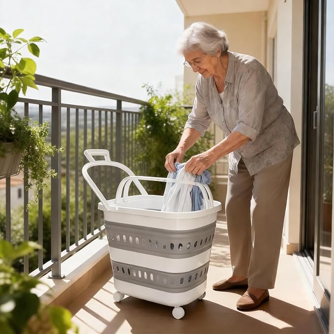 50L Collapsible Plastic Laundry Basket Hamper with Wheels, Foldable Laundry Basket with Handles, Pop Up Storage Container Organizer for Washing Storage - Image 4