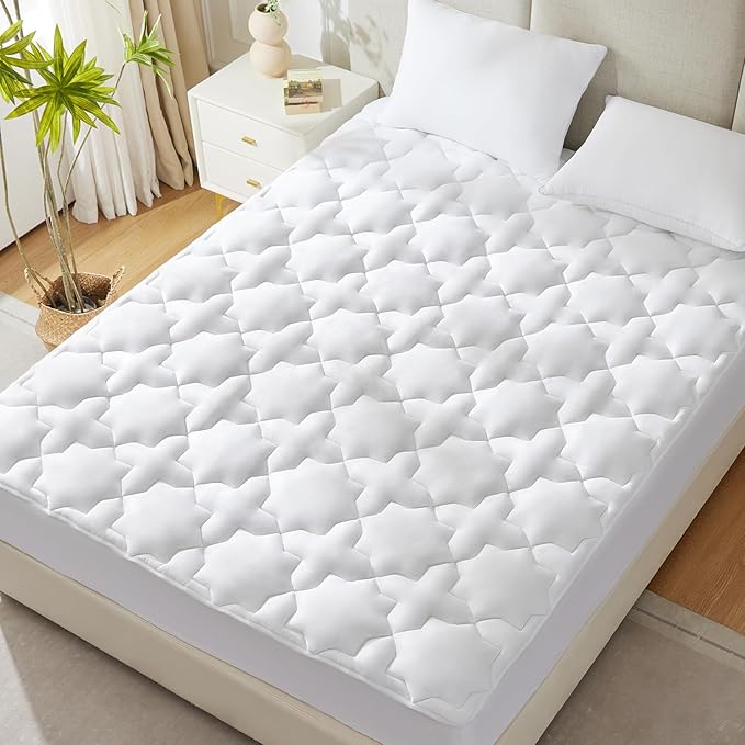 CozyLux King Mattress Pad - Cotton Mattress Topper King Size up 8-21" Thick Mattresses, 450GSM Quilted Fitted Breathable & Soft Mattress Cover, Cooling Mattress Protector (78"x80", White)