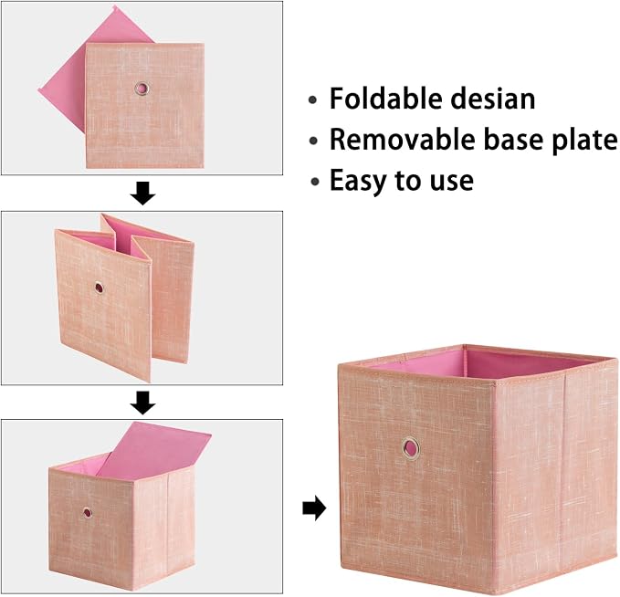 Foldable Storage Cubes Bins ,11 Inch Cloth Storage Cube Fabric Storage Box Cubes Organizer Baskets with Handles for Home Organizer Set of 3 (Cowboy Pink) - Image 6