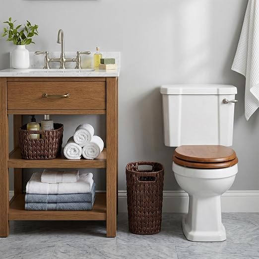 Coeusy 5 Gallon Wicker Trash Can Brown,Bathroom Trash Can with Handles,Handwoven Waste Basket Waterproof Narrow Small Garbage Can for Bedroom,Bathroom,Office - Image 2