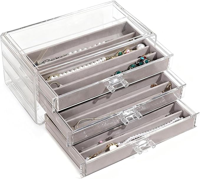 CLUQMEIK Necklace Organizer Box, Tray with Clear Lid, Dustproof Velvet Necklaces Holder Storage Display Case, Necklace Tray Drawer Insert for Pendant Suitable for Women and Girls (Grey) by CLUQMEIK