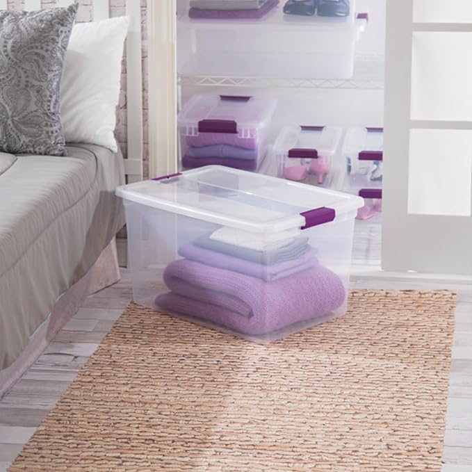 Sterilite 66 Qt ClearView Latch Storage Box, Stackable Bin with Latching Lid, Organize Clothes, Blankets, Items in Closet, Clear Base and Lid, 12-Pack - Image 4